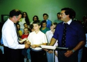 Rob receives an award as a junior chorister in Prescot Parish Church Choir